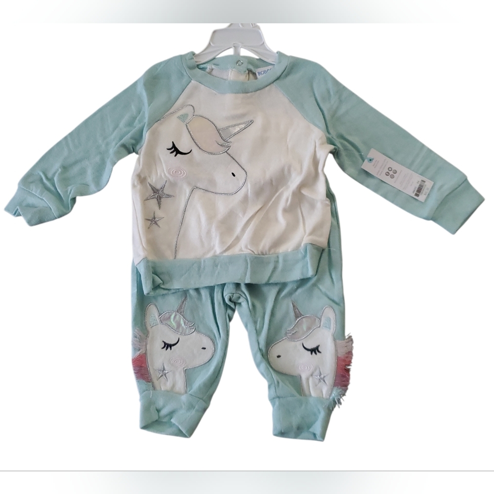 Robeez Luxe Graphic Unicorn Lounge 2 Piece Set Mint and White NWT Size: 6-9m - Picture 2 of 10